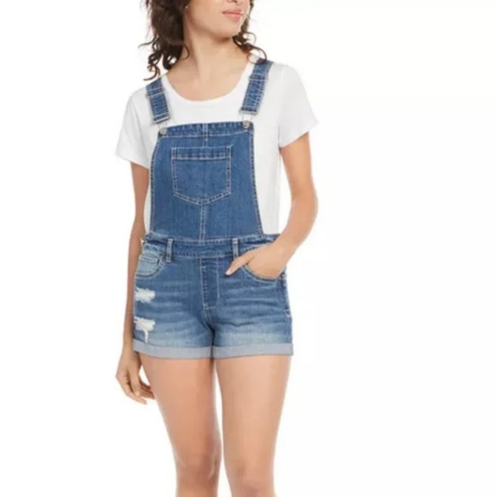 13 dollhouse juniors shorteralls denim overalls distressed pockets